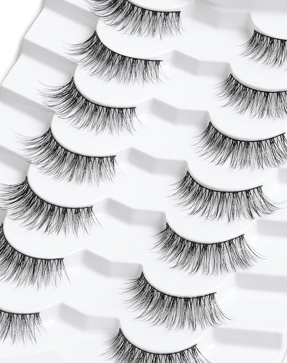 Onlyall Natural Lashes Wispy Lashes Natural Look False Eyelashes Natural Flared Eyelashes False Eye Lashes Soft Fluffy Lashes 7 Pairs D12 Flirty-13mm