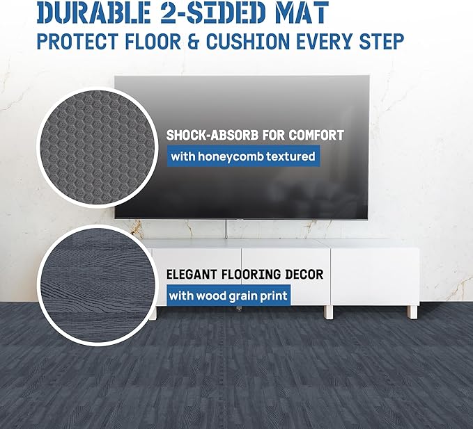 Yes4All 48SQ.FT Wood Grain Puzzle Exercise Mat Protective Flooring, EVA Interlocking Foam Floor Tiles with Border for Home