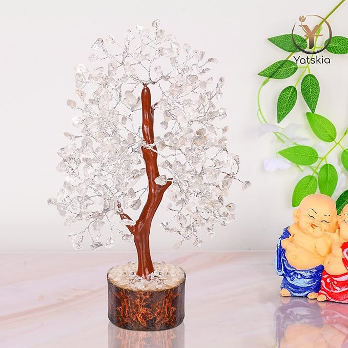 YATSKIA Clear Quartz Crystal Tree - Sculpture, Handmade 100% Natural Gemstones, Customizable, Home Decor, Feng Shui, Housewarming Gift