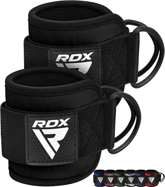 RDX Ankle Straps for Cable Machines – 7MM Neoprene Padded 10"x4" Adjustable Gym Cuffs with Dual D-Rings – Weight Attachments for Wrist Glutes Leg Kickbacks Hip Abduction Strength Workouts – Men Women