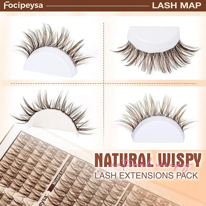 Focipeysa Brown Lash Clusters Spiky Eyelashes Wispy Lash Extensions 12-16mm Manga Eyelash Clusters Salon Effect Pestañas Postizas Naturales Spiky Brown Individual Eyelashes Extensions