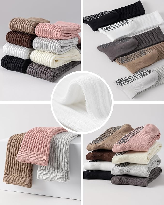 3 Pairs Grip Pilates Socks for Women Non Slip Long Slouchy Socks for Yoga Barre Workout Hospital
