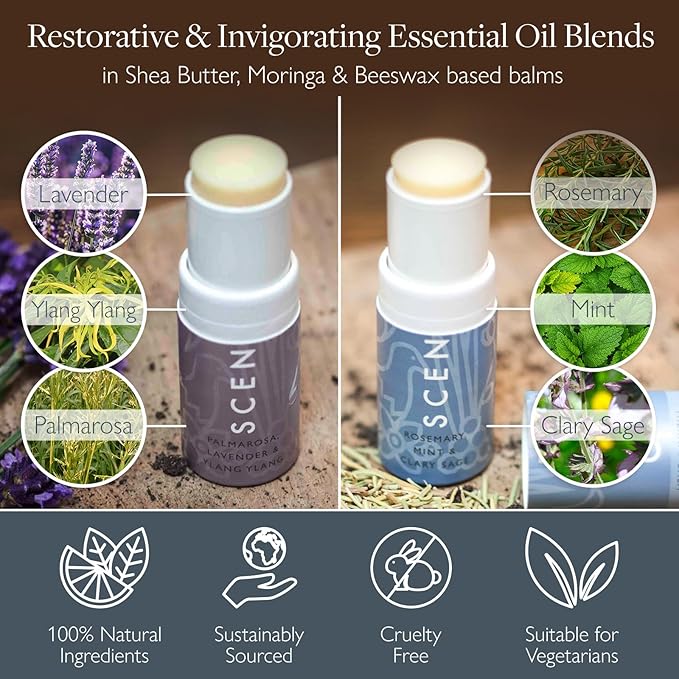 Scentered Aromatherapy Balm Stick Duo for Sleep & Focus - All Natural Sleep Balm with Lavender & Focus Aid with Rosemary - Essential Oil for Relaxation & Concentration - Aromatherapy Gifts for Women