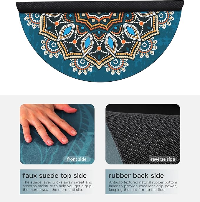 Round Meditation Pilates Yoga Mat Luxury Suede Large Yoga Mat Natural Rubber Non-Slip Base is ery Suitable for Meditation, Stretching, Yoga Environmental Protection, Fitness Exercise, Home and Outdoor. 140CM Diameter