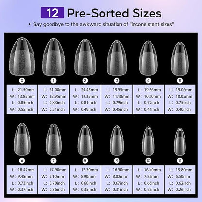 Short Gel Nails Kit: 312pcs Almond Clear Press on Nail Tips - Professional Acrylic Nail Extensions Full Cover Pre-Shaped Fake Nails for Salon DIY at Home with 12 Sizes