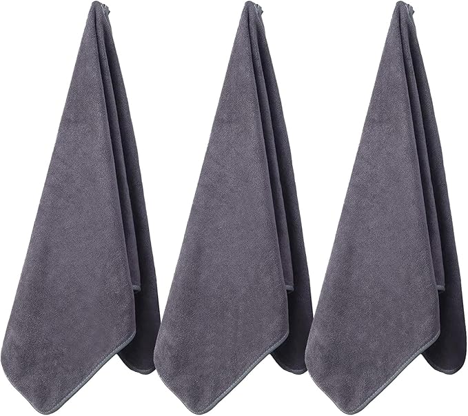 Microfiber Gym Towels Bigger Size Super Soft for Exercise Fitness, Sports, Workout, 380-GSM 15-Inch x 31-Inch Quick-Drying Towels (3 Pack, Pure Grey)