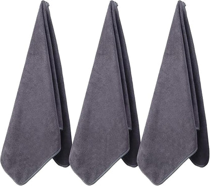 Microfiber Gym Towels Bigger Size Super Soft for Exercise Fitness, Sports, Workout, 380-GSM 15-Inch x 31-Inch Quick-Drying Towels (3 Pack, Pure Grey)