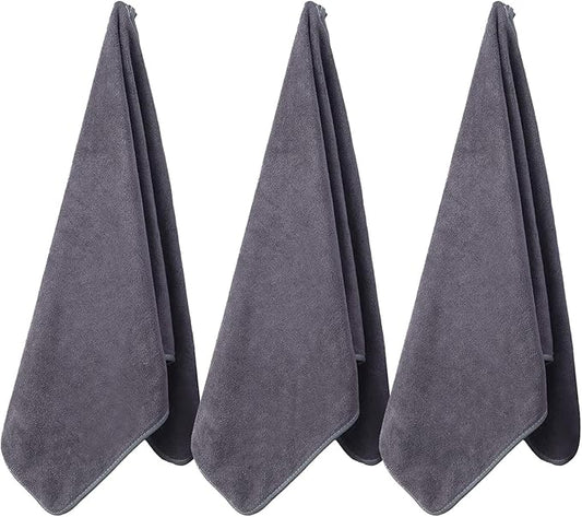 Microfiber Gym Towels Bigger Size Super Soft for Exercise Fitness, Sports, Workout, 380-GSM 15-Inch x 31-Inch Quick-Drying Towels (3 Pack, Pure Grey)