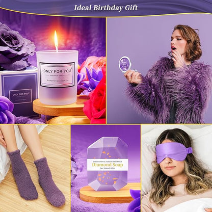 14PCS Birthday Gifts for Women ,Mom, Wife, Girlfriend, Sister, Her- Self Care Gifts Get Well Soon Gifts Basket for Women Lavender Relaxing Spa Gifts Care Package w/ Blanket Mothers Day Gifts for Mom