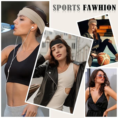 16Pcs Headbands for Women Non Slip - Stylish Sports Hair Bands for Women's Hair - Soft Cotton Cloth Stretchy Headbands for Women for Yoga, Outdoor Exercise Running