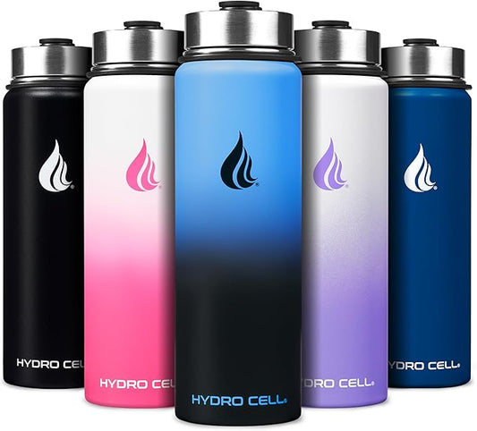 HYDRO CELL Stainless Steel Insulated Water Bottle with Straw - For Cold & Hot Drinks - Metal Vacuum Flask with Screw Cap and Modern Leakproof Sport Thermos for Adults (Blue/Black 24oz)