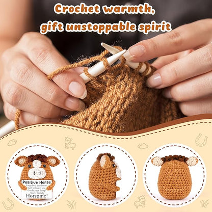 Mini Encouragement Gifts for Her Him, Handmade Motivational Inspirational Uplifting Mental Health Positive Affirmation Support Gift for Women Men Friend Coworker Teens, Crochet Horse