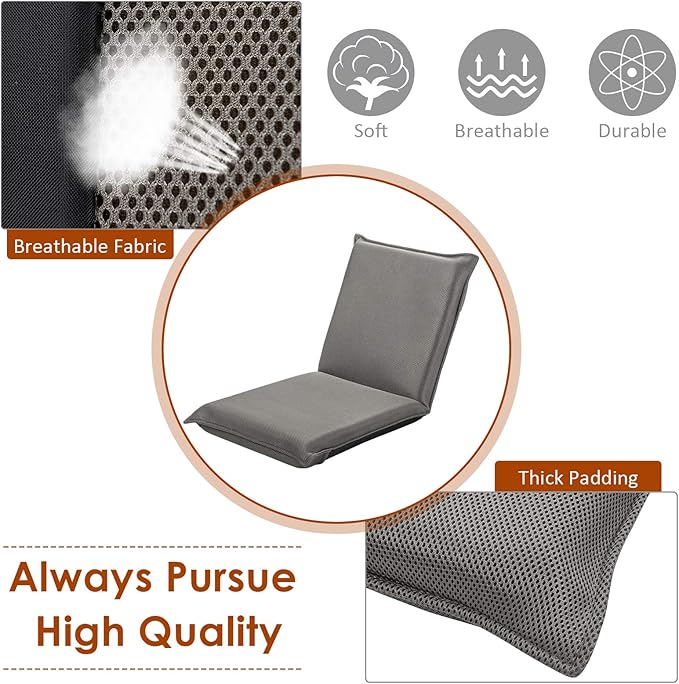 Giantex Floor Chair with Back Support, 6 Adjustable Position, Gaming Chair Floor, Padded Sleeper Bed for Video Gaming Meditation Reading Watching TV, Grey