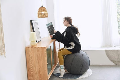 65cm Sitting Ball Chair for Office, Dorm, and Home, Pilates Exercise Yoga Ball with Cover, Lightweight Self-Standing Ergonomic Posture Activating Exercise Ball Solution with Handle and Pump