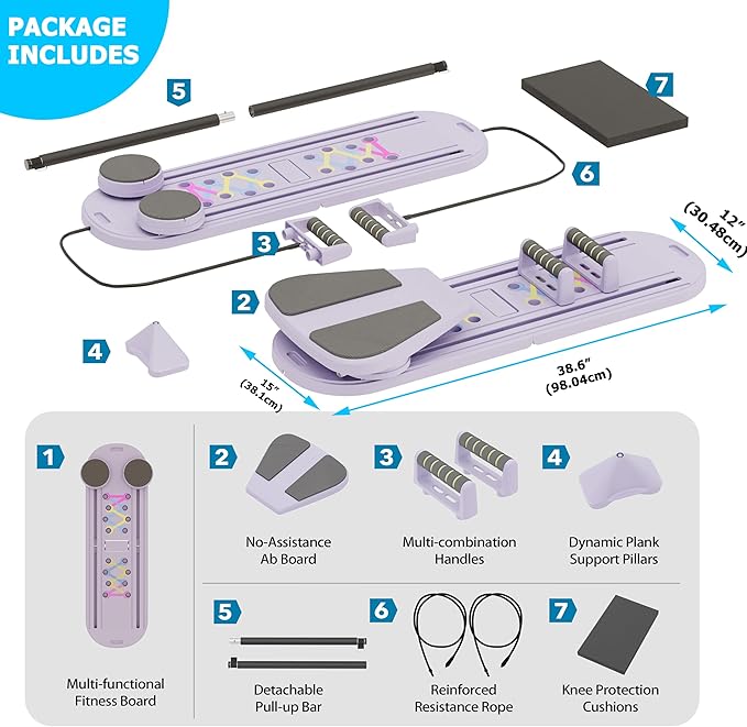 Pilates Board, Multifunctional Pilates Reformer Machine with Ab Trainer, Portable Pilates Reformer for Core & Full Body Workout, Foldable Home Gym Pilates Equipment for Women & Beginners