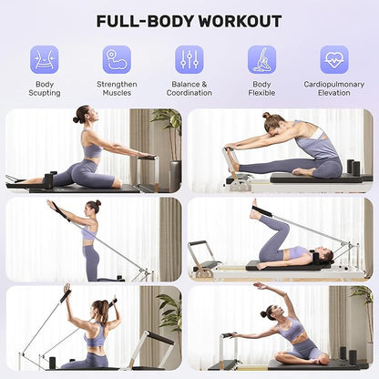 Pilates Reformer, Foldable Pilates Machine for Home and Gym Workout with Dual Resistance and Adjustable Heights, Pilates Equipment Suitable for Advanced and Beginners Users, Up to 440 LBS