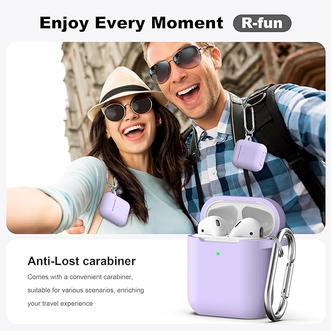 R-fun Compatible with AirPods Case Cover, Soft Silicone Protective Cover with Keychain for Women Men Compatible with Apple AirPods 2nd 1st Generation Charging Case, Front LED Visible,Pink Purple