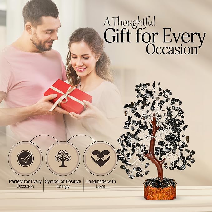 Black Tourmaline Crystal - Bonsai Tree, Money Tree, Black Tree, Tree of Life Decor, Chakra Tree of Life, Energy Gifts for Women, Crytals and Gemstones