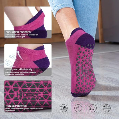 Non Slip Yoga Socks with Grips for Pilates, Ballet, Barre, Barefoot, Hospital Anti Skid Socks for Women and Men