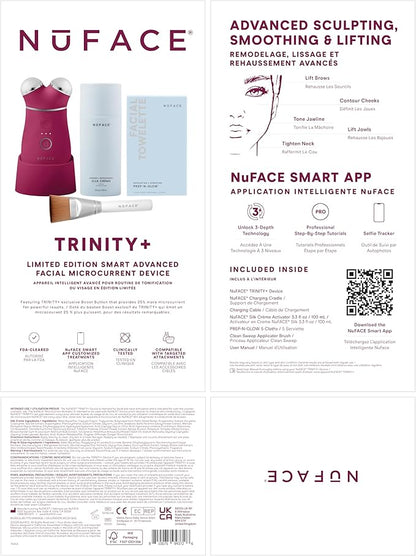 NuFACE TRINITY+ Microcurrent Facial Device Kit - Limited Edition FDA Cleared Face Massager Device + Microcurrent Gel Activator, Cleansing Wipes & Brush - Velvet Rose