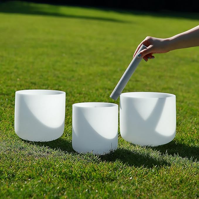 Alioth (6"G+7"C+8"A) Set of 3 Crystal Singing Bowls with Sturdy Carrying Case and Singing Bowl Mallets