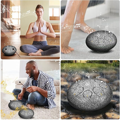 Rain Drum for Outside Garden, 6 Inches 8 Notes Steel Tongue Chakra Drums, Waterproof Meditation Rain Chime, Musical Instruments for Adult Gift with Bag, Music Book, Drum Mallets (Star Sliver)