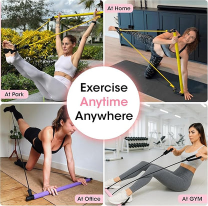 Pilates Bar Kit for Home Workouts | Portable Home Pilates Kit Set for Women & Men | Workout Bar for Legs, Hip, Waist and Arm | Includes Pilates Socks, 30-Day Challenge & Meal Plan