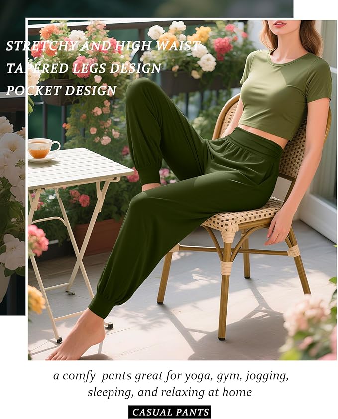 2 Pack Women's Yoga Joggers, Cozy Sweatpants with Pockets Casual Loose Comfy High Waisted Lounge Pants