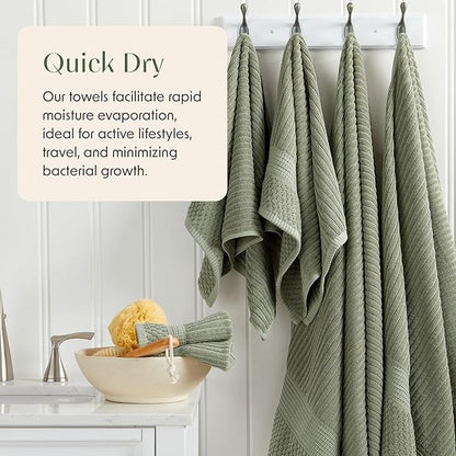 Springtree Home 100% Cotton Towel Set | 6 Piece Set | Super Soft & Absorbent Quick-Dry 2 Bath Towels 2 Hand Towels & 2 Washcloths | Textured and Durable Cotton | Krista Collection - Lily Pad Green