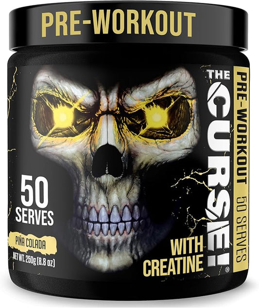 JNX SPORTS The Curse! Pre Workout Powder for Men & Women, Caffeine, Beta-Alanine, Creatine, L-Citrulline, 50 Servings, Pina Colada Flavor – Boost Energy, Strength & Focus