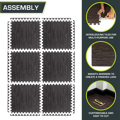 ProsourceFit Wood Grain Puzzle Mat 1/2-in, 6 EVA Foam Interlocking Floor Tiles (24SQ FT) for Secure Indoor Room Workout Flooring and Playmat, Dark Oak