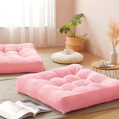 Pink Floor Pillow Set of 2 – Stylish Corduroy Cushions for Women, Perfect for Meditation, Yoga, and Relaxation, 22x22 Inch
