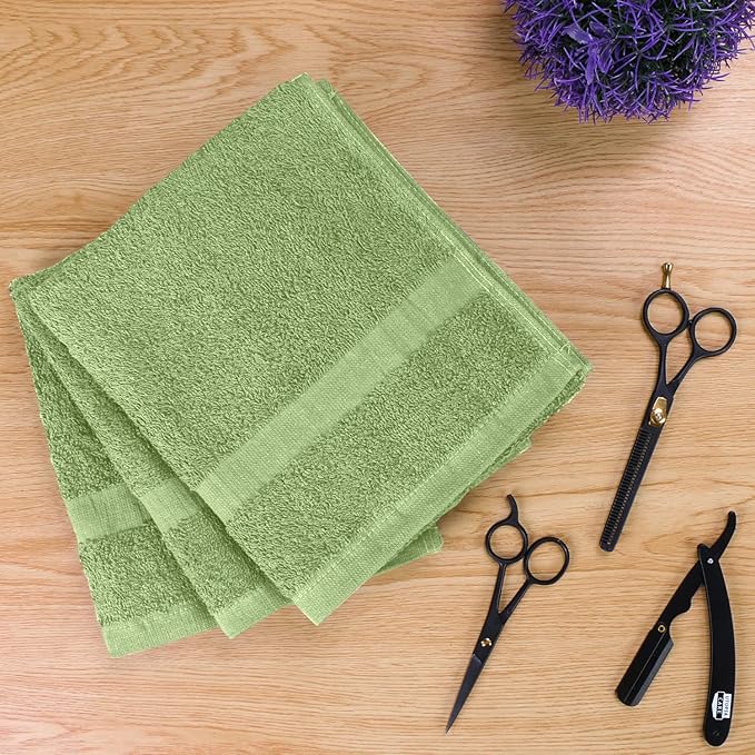 Utopia Towels, Salon Towel, Pack of 12, Not Bleach Proof, 16 by 27 Inches, Highly Absorbent Cotton Towels for Hand, Gym, Beauty, Spa, and Home Hair Care, Sage Green