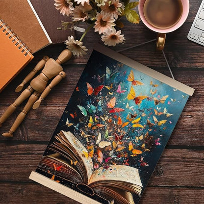 Colorful Butterfly Book Canvas Wall Art Poster, Reading Nook Corner Decor, Vintage Fantasy Bookish Wall Decor Prints for Library Reading Room Classroom Home, 12x16 Inches