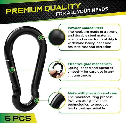 6Pcs 3.15In Spring Snap Hooks 460LBS Capacity, Utility Hook Clip, Heavy Duty Rope Connector, Quick Link Snap Hooks for Indoor & Outdoor, Hanging, Camping, Fishing, Hiking