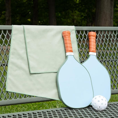 S&T INC. Microfiber Travel Towel, 3 Pack, Cooling Towels for Camping, Yoga, Home and Gym Bag, 3 Storage Bags Included, 12 Inch x 40 Inch, Sage Green