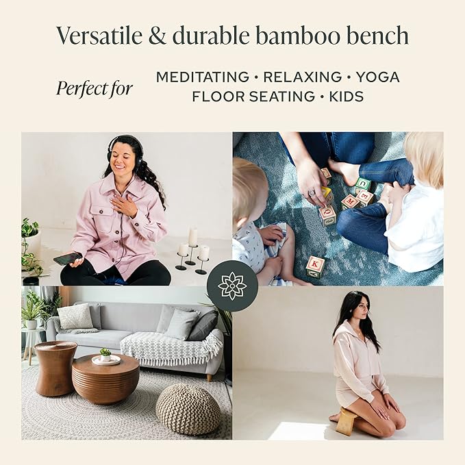 Mindful Modern Folding Meditation Bench - Bamboo Kneeling Stool with Locking Magnetic Hinges - Portable Cross Legged Folding Seiza Chair w/Travel Bag
