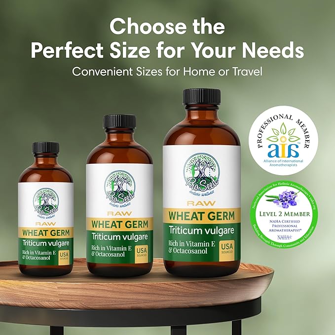 ProSeed Holistic Wellness Raw Wheat Germ Oil - Virgin, Unfiltered, Cold Pressed, Non-GMO, Pure Carrier Oil, High Vitamin E, Omega-Rich for Hair, Face, Skin & Body - 4oz Glass Bottle