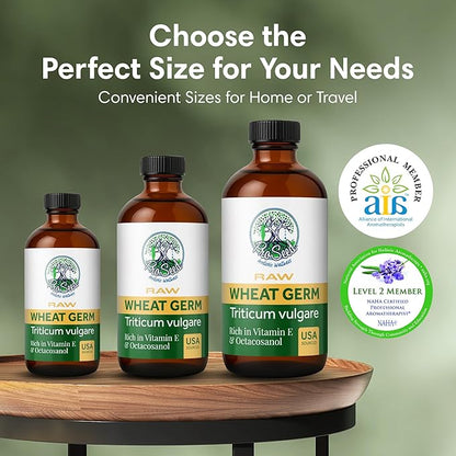 ProSeed Handmade Raw Wheat Germ Oil – Virgin, Unfiltered & Cold-Pressed Non-GMO Carrier Oil – High in Vitamin E & Omega Fatty Acids for Hair, Face, Skin & Body – 240ml (8oz) Glass Bottle