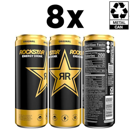 Rockstar Energy Drink, Original, 12oz Sleek Cans (Pack of 8)