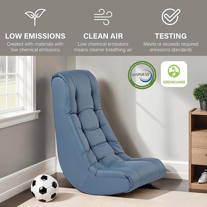 FDP Tufted Floor Rocker for Kids, Teens and Adults; Comfortable, Ergonomic Chair for Reading, Playing Video Games, or Watching TV - Powder Blue, 10488-PB