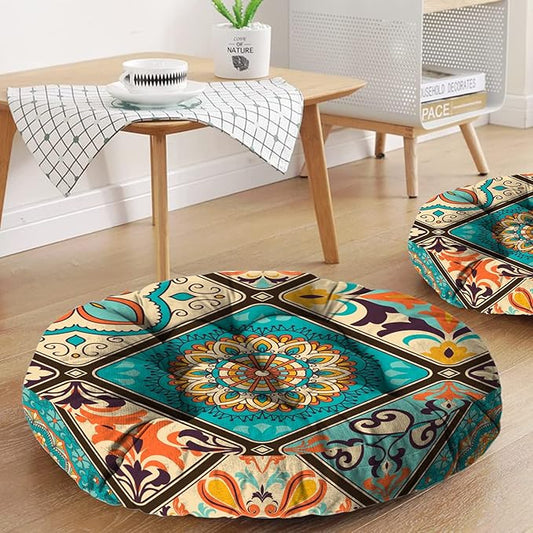 Mandala Meditation Cushion, Boho Meditation Mat, Meditation Pillows for Sitting on Floor, Cushions for Sitting in Home and Outdoor, Round Floor Pillows Cushion Seating for Yoga 22'' X 22''