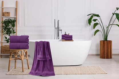 Oakias Premium Towel Set 600 GSM 8 Piece Plum - 100% Ring Spun Cotton Highly Absorbent Towels Set - Super Soft Bathroom Towel Set - Hotel Quality Double Stitched Hem - Ideal for Hotels, Spa, Gyms