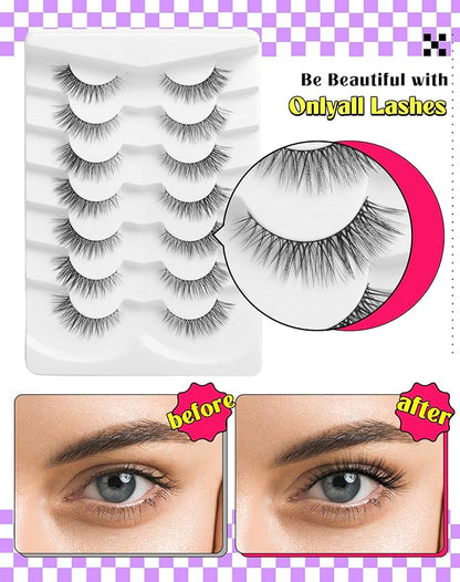 Onlyall Natural Lashes Wispy Lashes Natural Look False Eyelashes Natural Flared Eyelashes False Eye Lashes Soft Fluffy Lashes 7 Pairs DK53