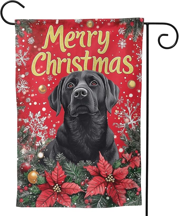 Christmas Black Dog Garden Flag 12x18 In Double Sided Yard Flags Lawn Sign Decor No Flagstand