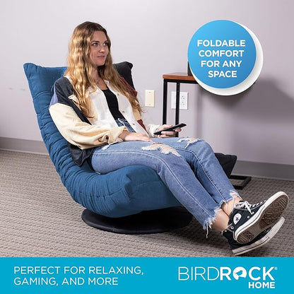 BIRDROCK HOME Swivel Floor Chair - 360 Adjustable Memory Foam Lounge Seat - Gaming - Comfortable Back Support - Cushion Dorm Rocker - Comfy for Reading Game Meditating - Fully Assembled (Blue)