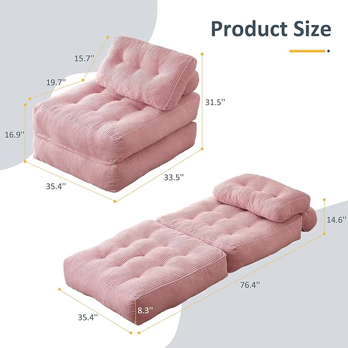 35.4x33.5 Inch Floor Pillow, Large Round Floor Cushion with Removable Washable Cover - Ultra Soft Plush Filling for Adults, Kids, Lounge, Bedroom, Reading Nook, Meditation, Corduroy, Pink