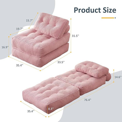 35.4x33.5 Inch Floor Pillow, Large Round Floor Cushion with Removable Washable Cover - Ultra Soft Plush Filling for Adults, Kids, Lounge, Bedroom, Reading Nook, Meditation, Corduroy, Pink