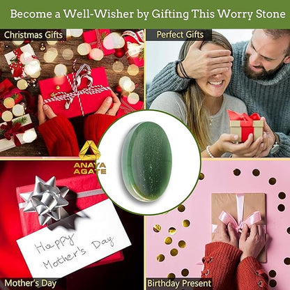 Worry Stones – Green Jade Crystal Thumb Worry Stones for Anxiety, Stress – Relaxing and Soothing Balance Stones for Meditation, Stress Relief – Healing Stones and Crystals for Men and Women