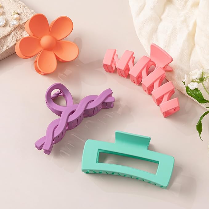 8PCS Hair Clips for Women, Flower Claw Clips for Thick Hair, Non-Slip Hair Accessories with Multi-Styles, Colorful Hair Claw Clips and Variety Pack, Ideal for Girls